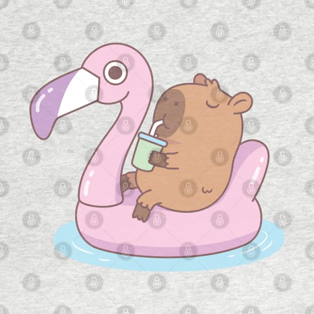 Cute Capybara Chilling On Pink Flamingo Pool Float by rustydoodle